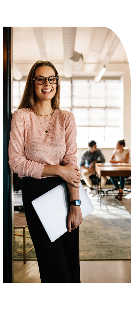 Employee in meeting room in  a professional office environment.